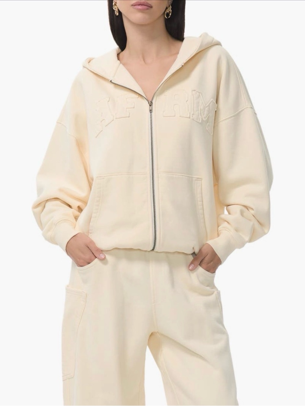 NWOT AFRM Cream Zip-Up Hoodie Sweatshirt